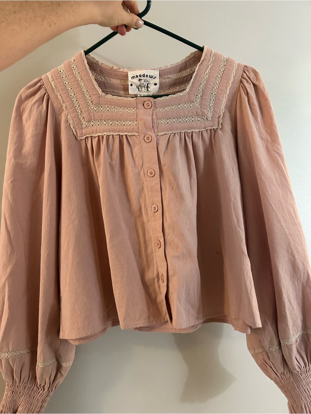 Meadows Pink Lace-Trim Button Front Blouse